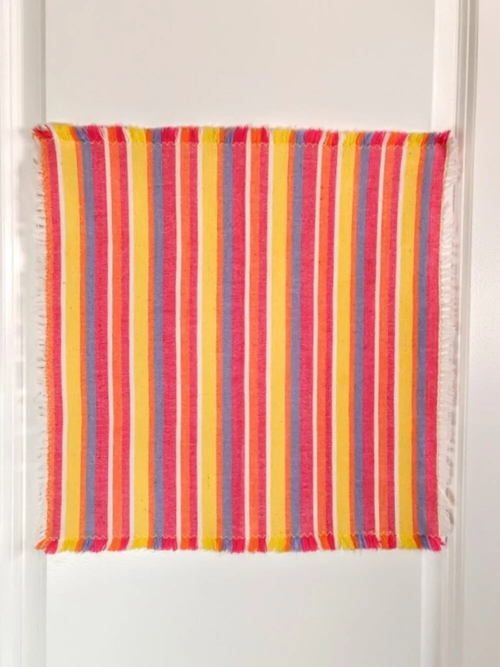 Set of 6 Striped Fringed Square Cotton Table Napkins